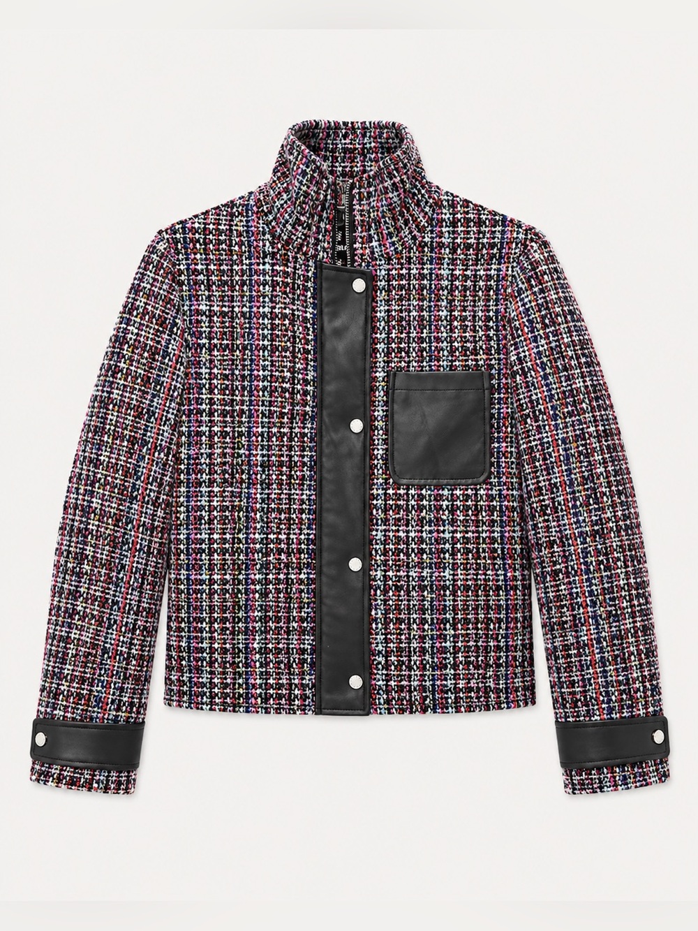 Karl Lagerfeld Paris Multicolor Tweed Faux Leather Front Zip Jacket NWT M